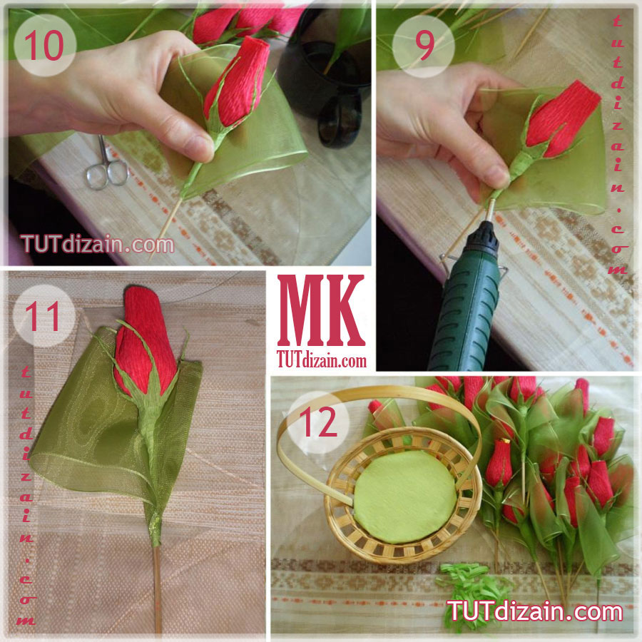 Бутон розы из гофрированной бумаги: обучающий материал для начинающих рукодельниц